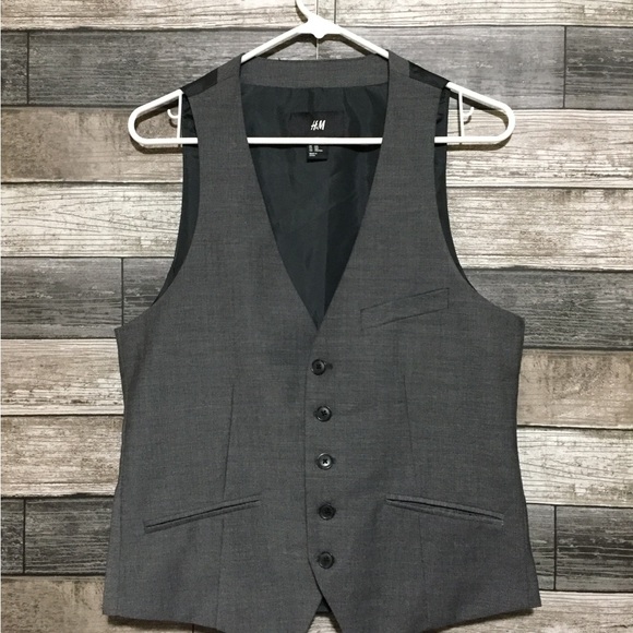 H&M Waistcoat Vest Men’s 36R Gray Black Polyester Blend Micro Plaid - Picture 3 of 8